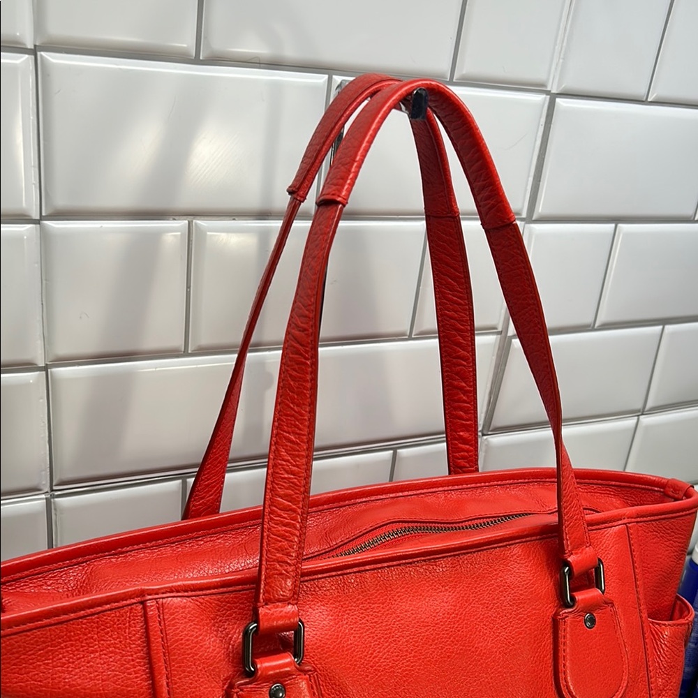Coach Red Pebble Leather Mickie Tote Shoulder Bag Purse F34039 - Picture 7 of 12